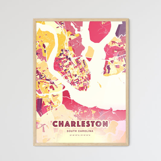 Colorful Charleston South Carolina Fine Art Map Hot Red