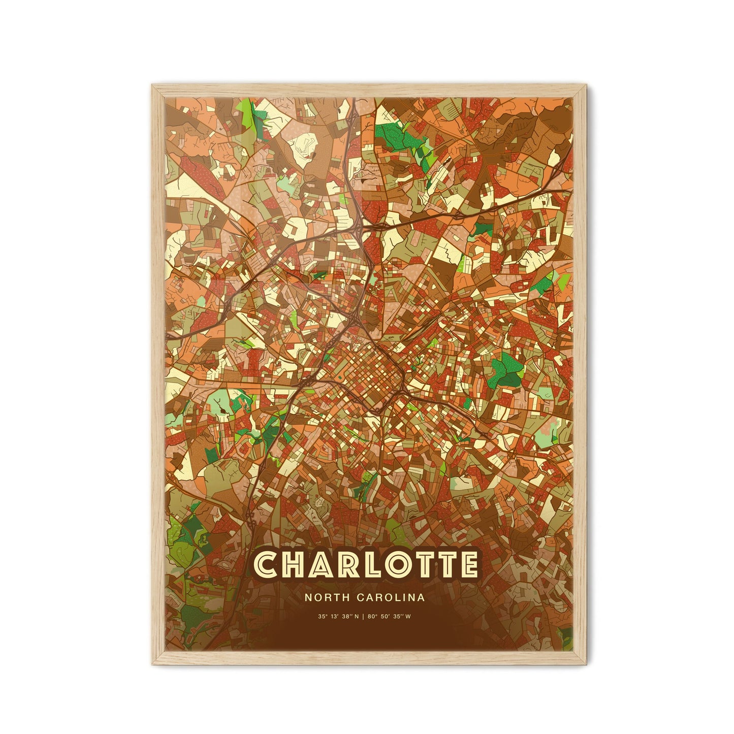 Colorful Charlotte North Carolina Fine Art Map Farmhouse