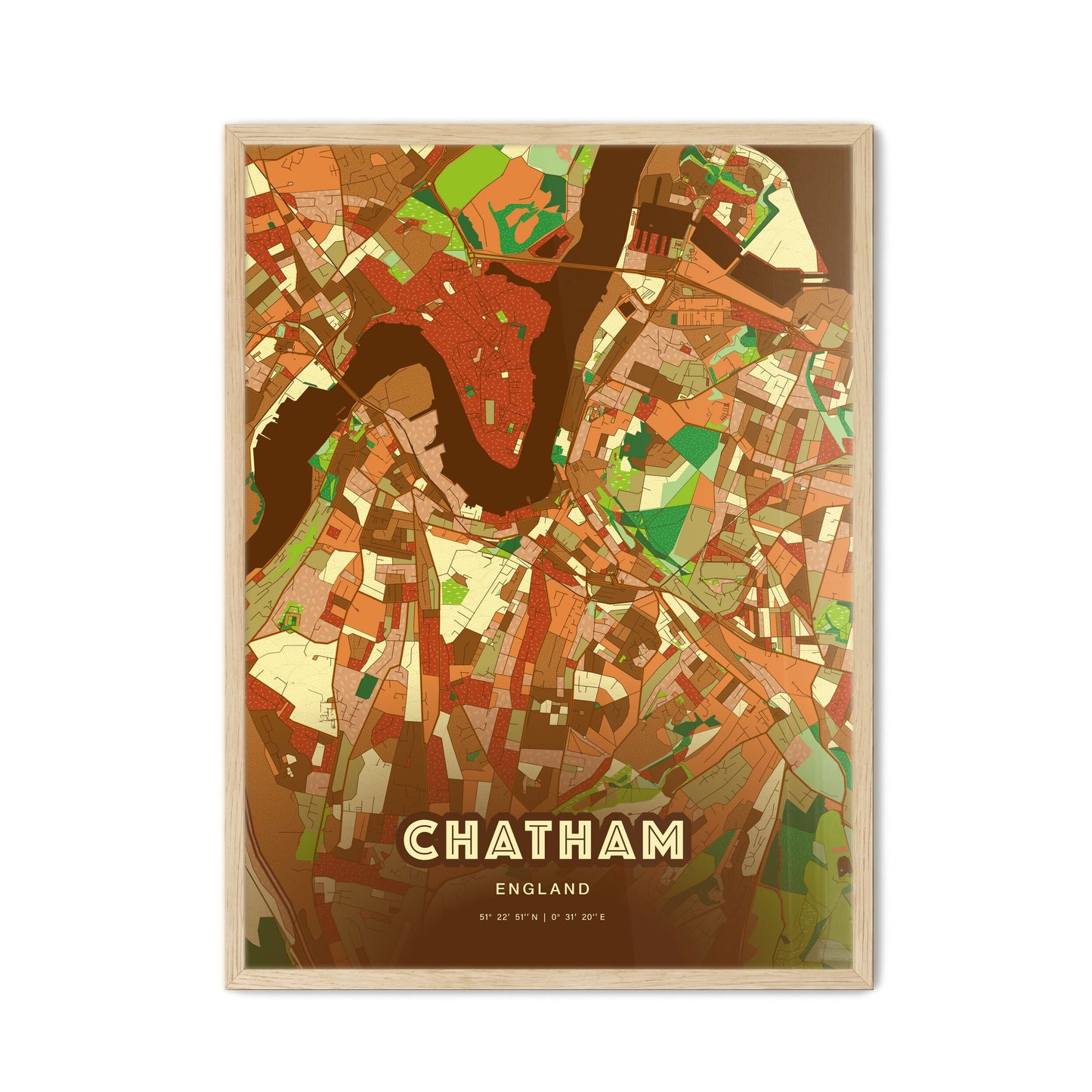 Colorful Chatham England Fine Art Map Farmhouse