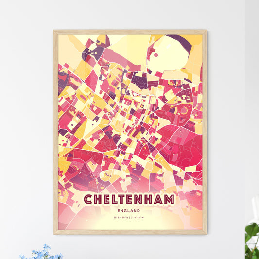 Colorful Cheltenham England Fine Art Map Hot Red