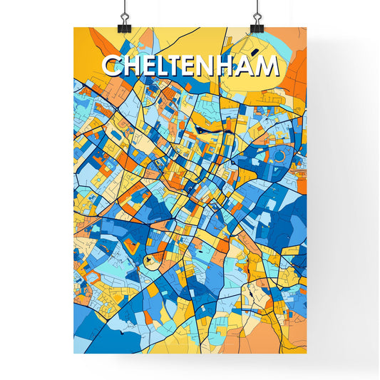 CHELTENHAM ENGLAND Vibrant Colorful Art Map Poster Blue Orange