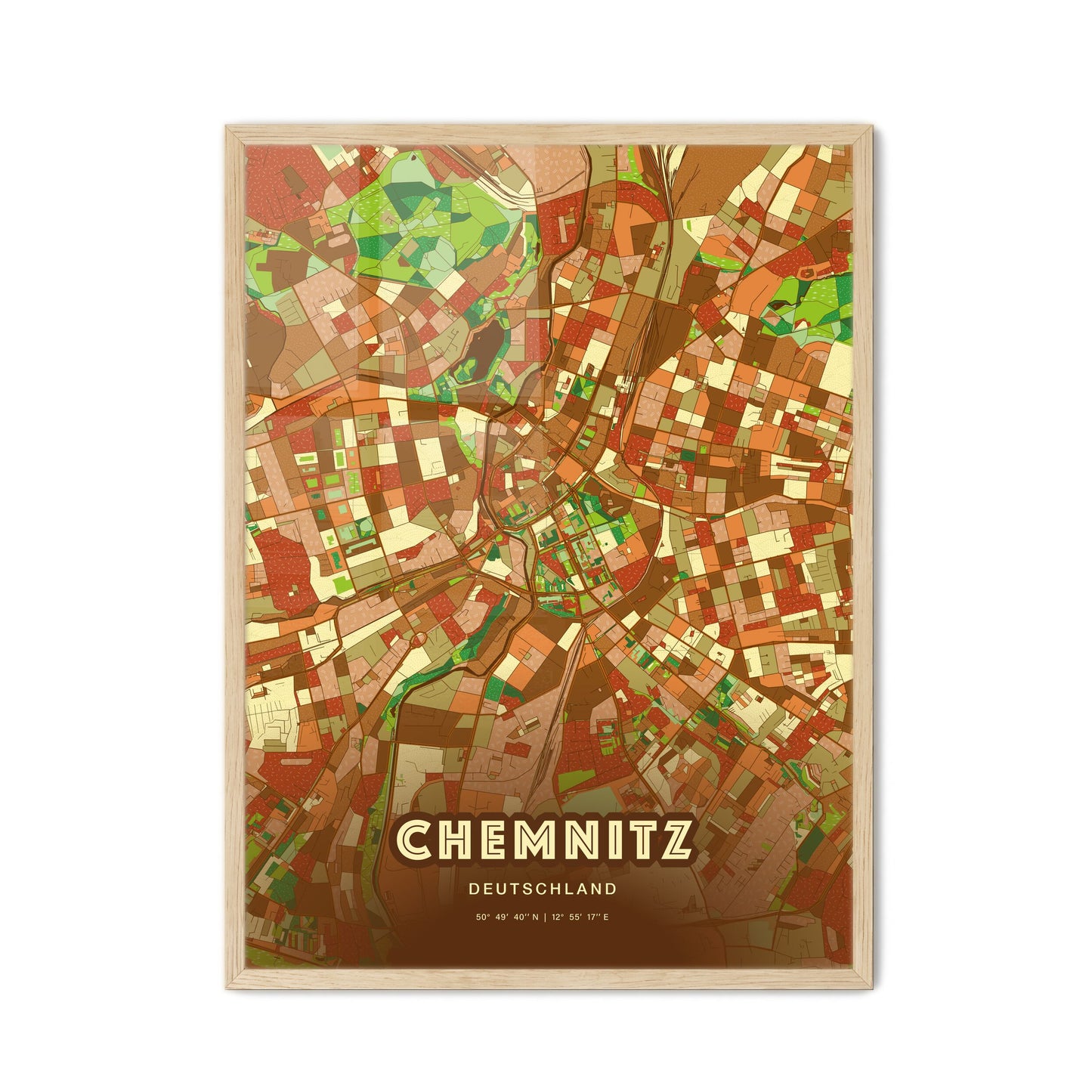 Colorful Chemnitz Germany Fine Art Map Farmhouse