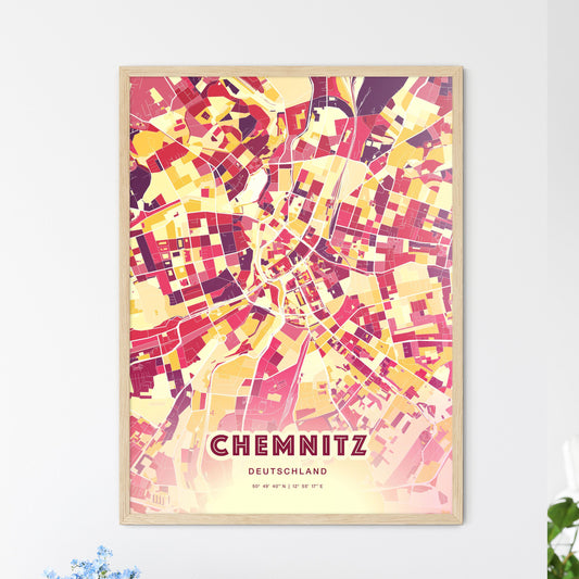 Colorful Chemnitz Germany Fine Art Map Hot Red