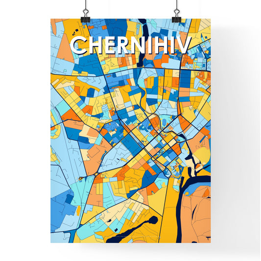 CHERNIHIV UKRAINE Vibrant Colorful Art Map Poster Blue Orange