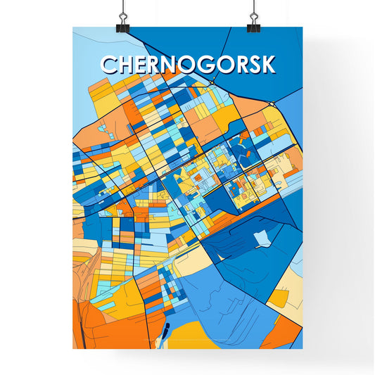 CHERNOGORSK RUSSIA Vibrant Colorful Art Map Poster Blue Orange