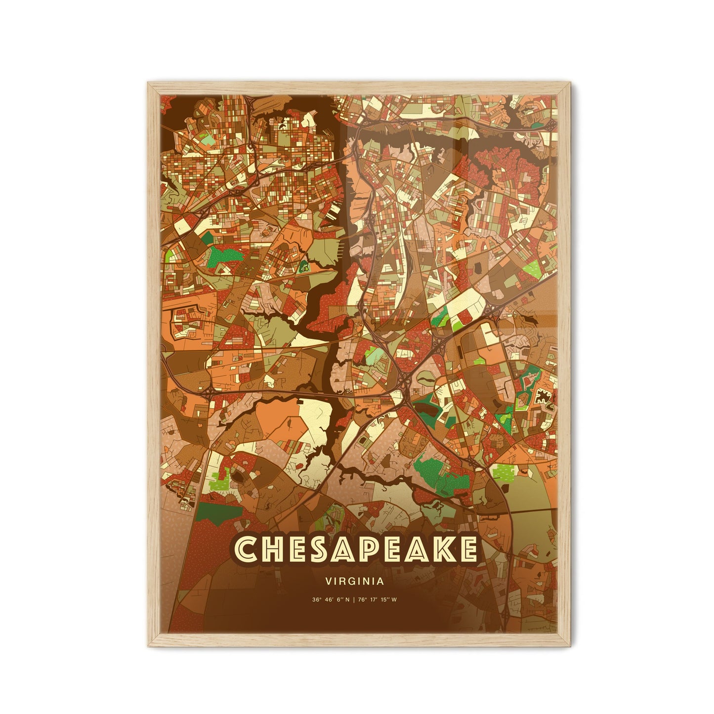 Colorful Chesapeake Virginia Fine Art Map Farmhouse