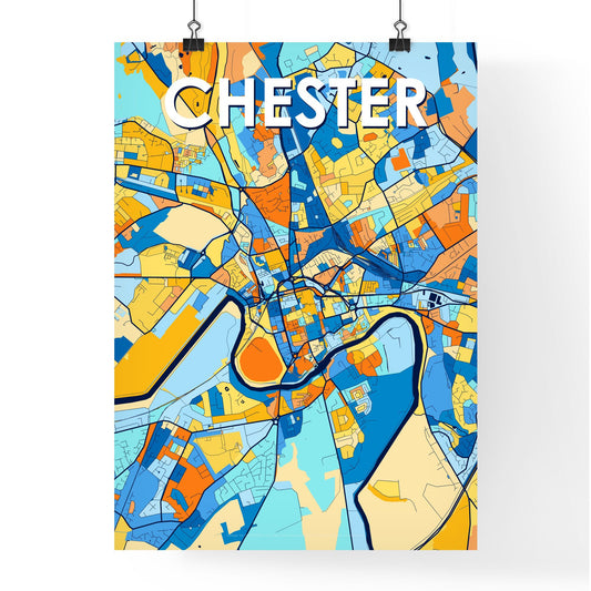 CHESTER ENGLAND Vibrant Colorful Art Map Poster Blue Orange