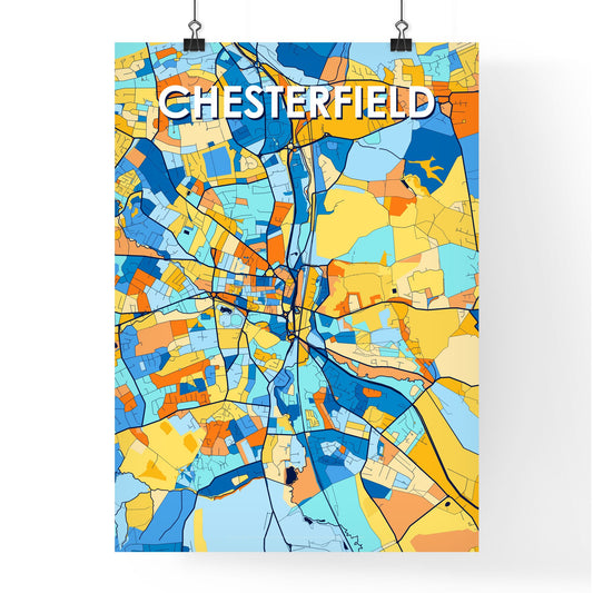 CHESTERFIELD ENGLAND Vibrant Colorful Art Map Poster Blue Orange