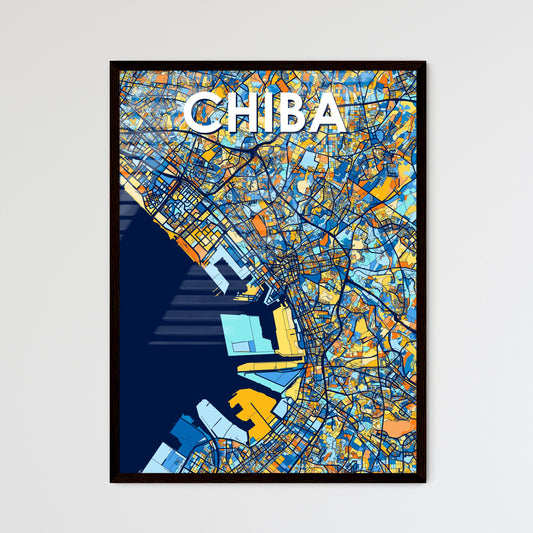 CHIBA JAPAN Vibrant Colorful Art Map Poster Blue Orange