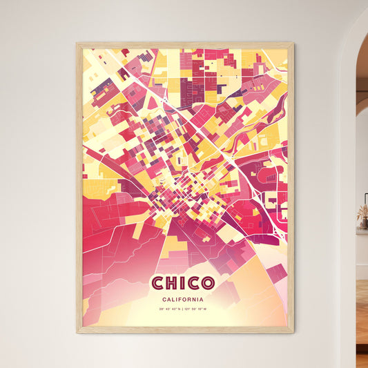 Colorful Chico California Fine Art Map Hot Red