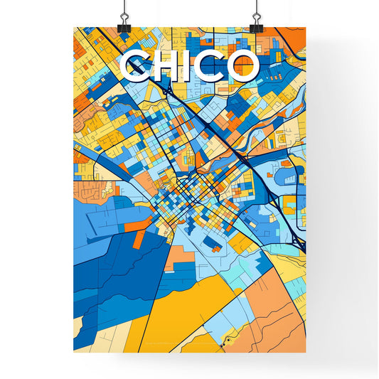 CHICO CALIFORNIA Vibrant Colorful Art Map Poster Blue Orange