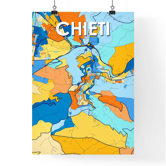 CHIETI ITALY Vibrant Colorful Art Map Poster Blue Orange