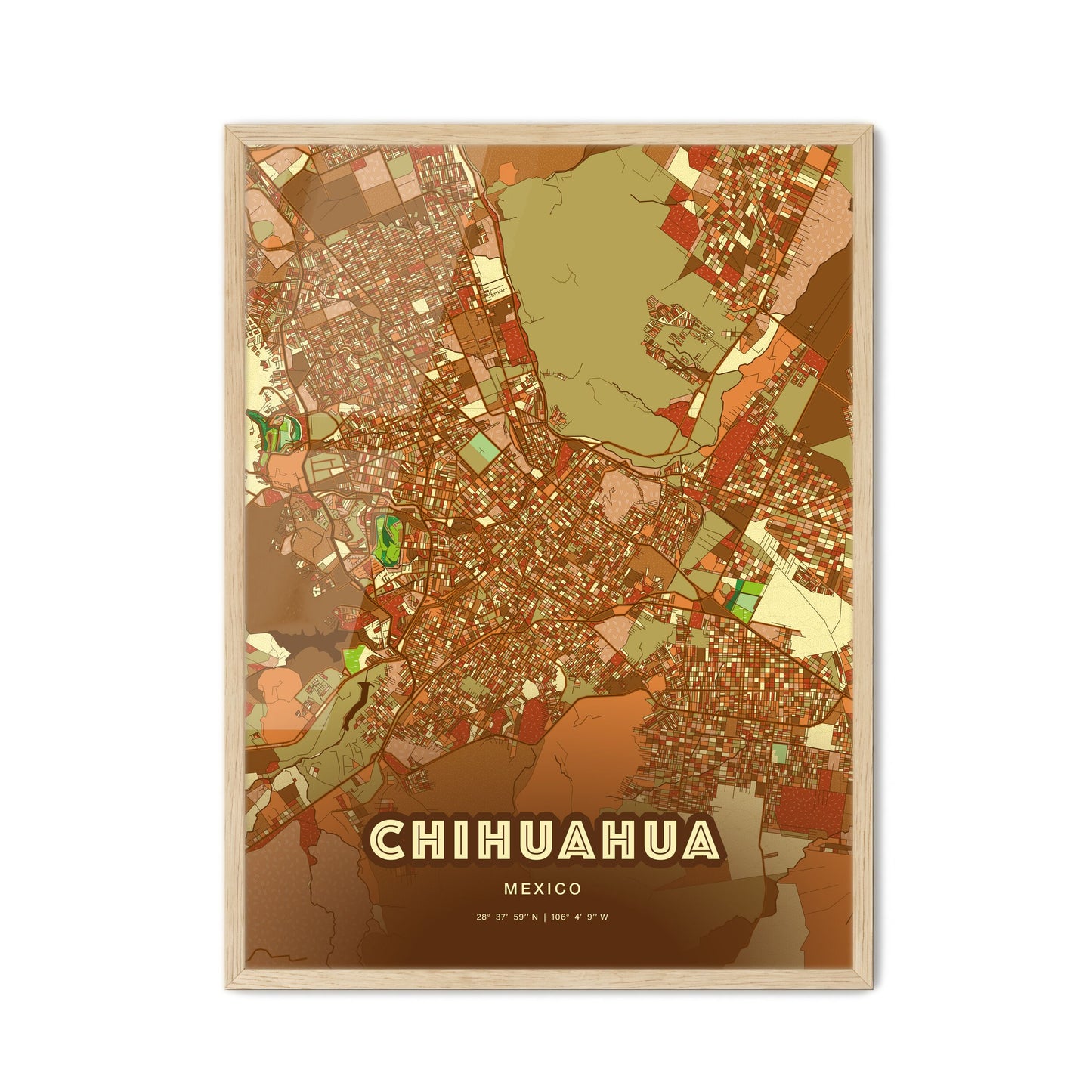 Colorful Chihuahua Mexico Fine Art Map Farmhouse