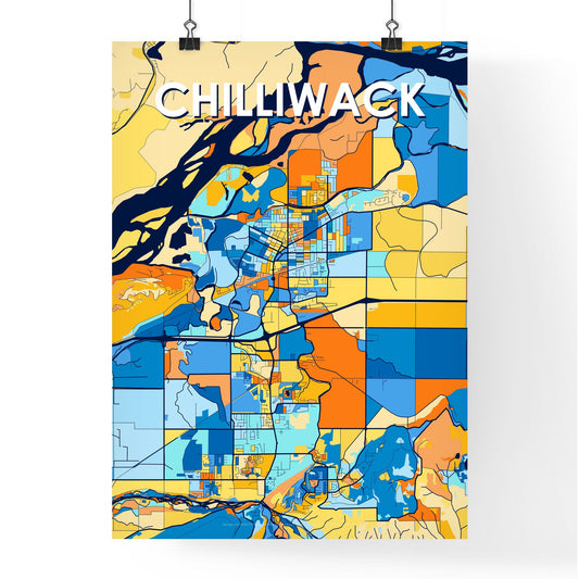 CHILLIWACK CANADA Vibrant Colorful Art Map Poster Blue Orange