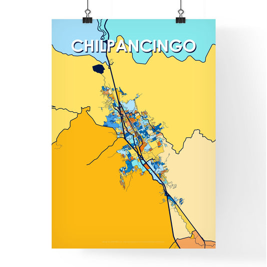 CHILPANCINGO MEXICO Vibrant Colorful Art Map Poster Blue Orange