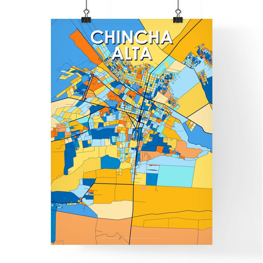 CHINCHA ALTA PERU Vibrant Colorful Art Map Poster Blue Orange
