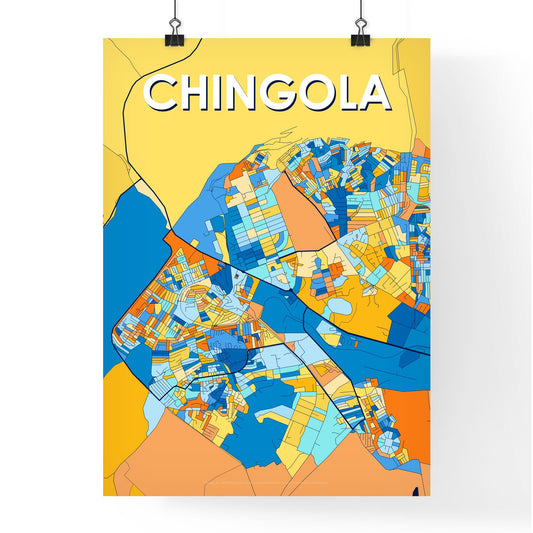 CHINGOLA ZAMBIA Vibrant Colorful Art Map Poster Blue Orange