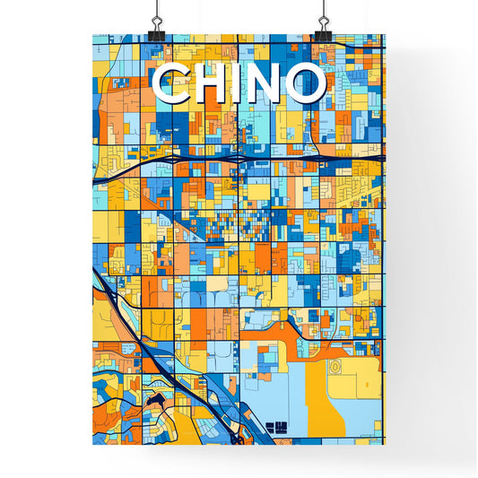 CHINO CALIFORNIA Vibrant Colorful Art Map Poster Blue Orange