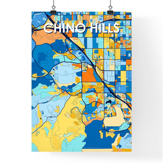 CHINO HILLS CALIFORNIA Vibrant Colorful Art Map Poster Blue Orange
