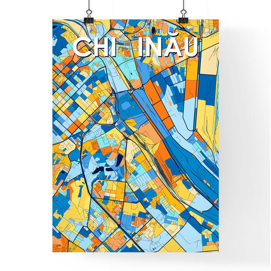 CHIȘINĂU MOLDOVA Vibrant Colorful Art Map Poster Blue Orange