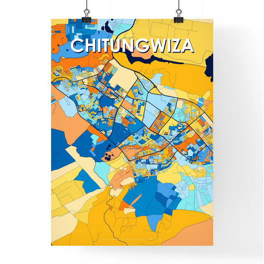 CHITUNGWIZA ZIMBABWE Vibrant Colorful Art Map Poster Blue Orange