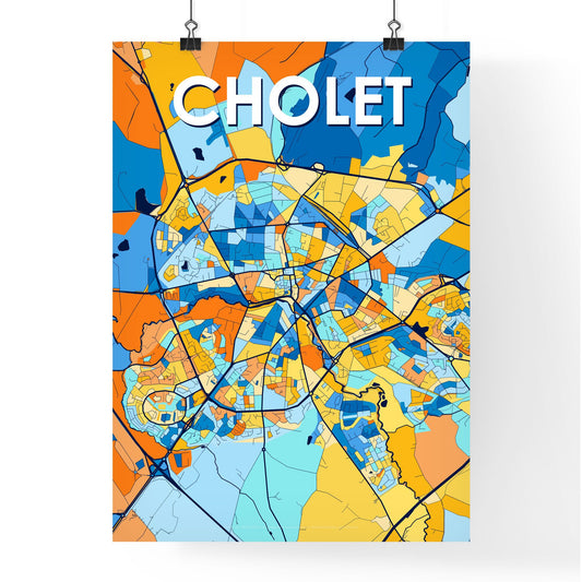 CHOLET FRANCE Vibrant Colorful Art Map Poster Blue Orange