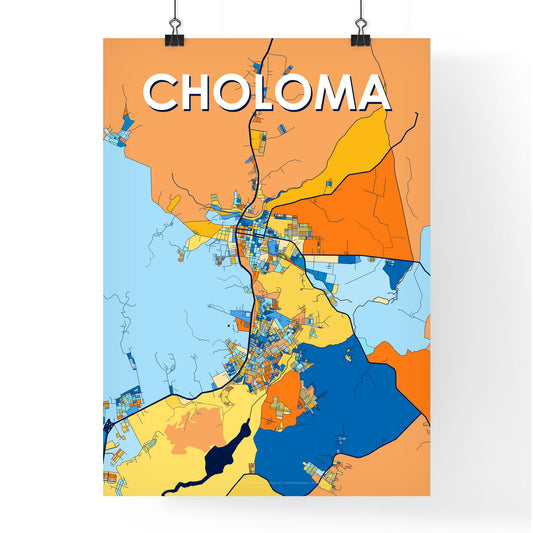 CHOLOMA HONDURAS Vibrant Colorful Art Map Poster Blue Orange