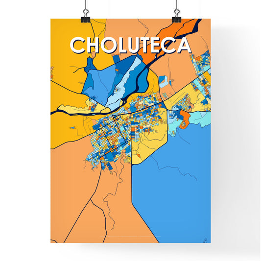 CHOLUTECA HONDURAS Vibrant Colorful Art Map Poster Blue Orange