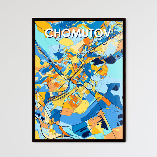 CHOMUTOV CZECHIA Vibrant Colorful Art Map Poster Blue Orange