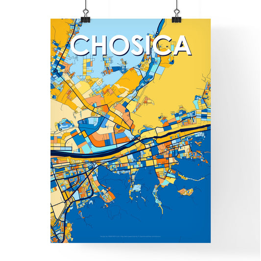 CHOSICA PERU Vibrant Colorful Art Map Poster Blue Orange