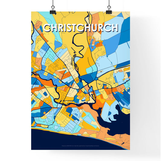 CHRISTCHURCH ENGLAND Vibrant Colorful Art Map Poster Blue Orange