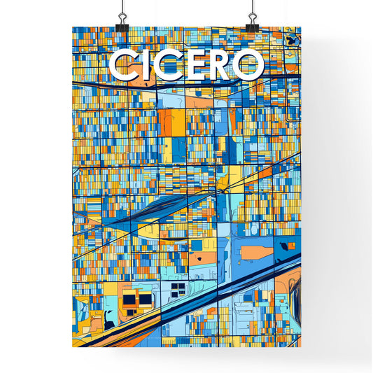 CICERO ILLINOIS Vibrant Colorful Art Map Poster Blue Orange