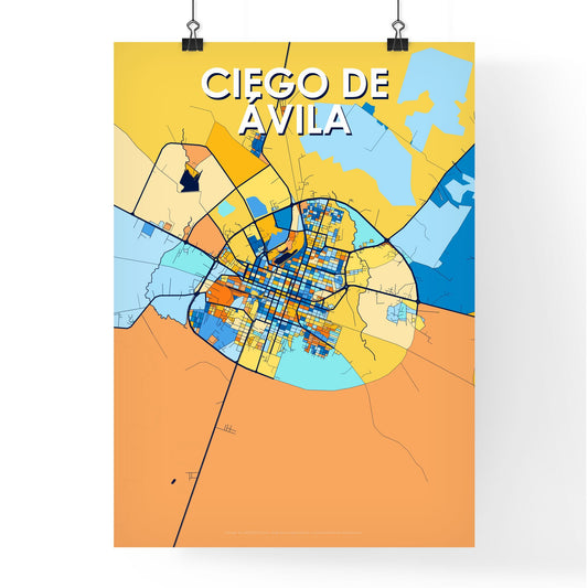 CIEGO DE ÁVILA CUBA Vibrant Colorful Art Map Poster Blue Orange