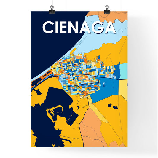CIENAGA COLOMBIA Vibrant Colorful Art Map Poster Blue Orange