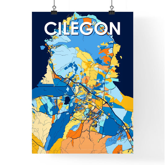CILEGON INDONESIA Vibrant Colorful Art Map Poster Blue Orange