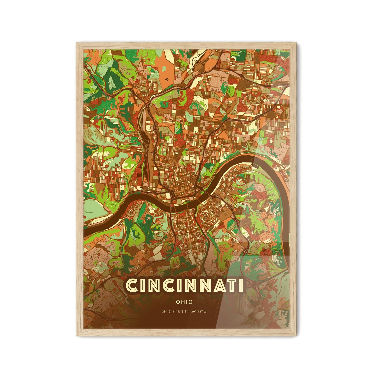 Colorful Cincinnati Ohio Fine Art Map Farmhouse