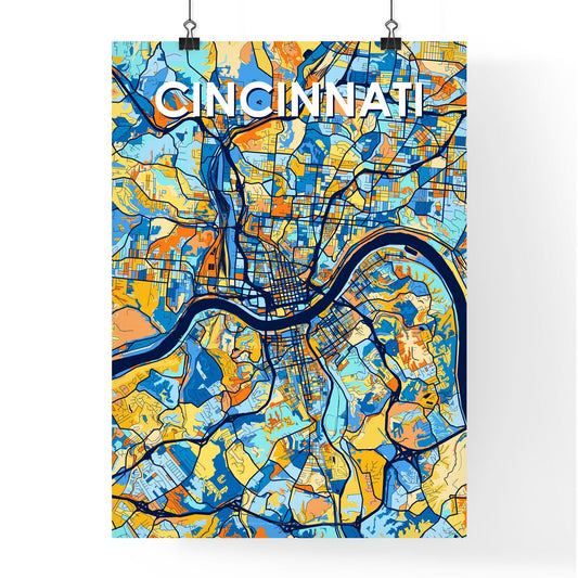 CINCINNATI OHIO Vibrant Colorful Art Map Poster Blue Orange