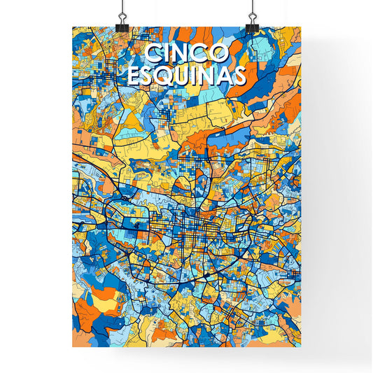 CINCO ESQUINAS COSTA RICA Vibrant Colorful Art Map Poster Blue Orange
