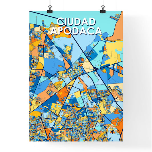 CIUDAD APODACA MEXICO Vibrant Colorful Art Map Poster Blue Orange