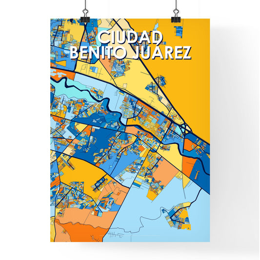CIUDAD BENITO JUÁREZ MEXICO Vibrant Colorful Art Map Poster Blue Orange