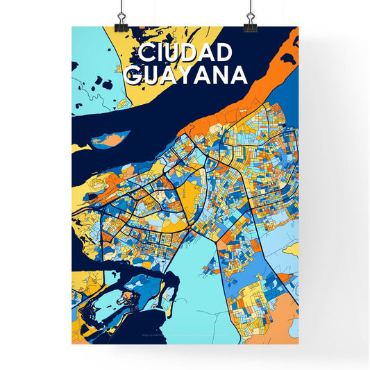 CIUDAD GUAYANA VENEZUELA Vibrant Colorful Art Map Poster Blue Orange