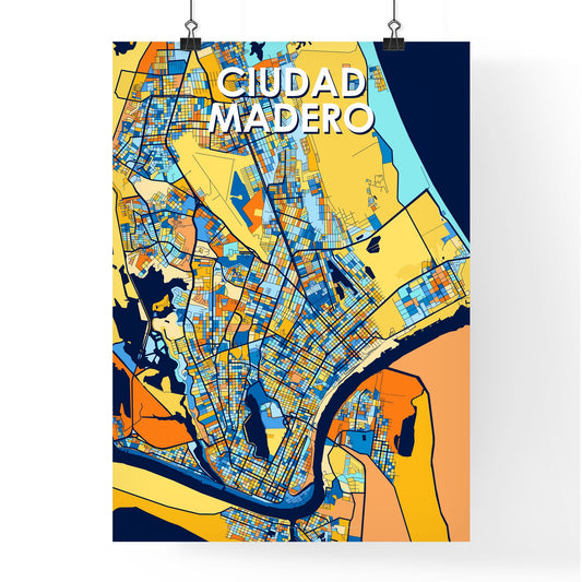 CIUDAD MADERO MEXICO Vibrant Colorful Art Map Poster Blue Orange