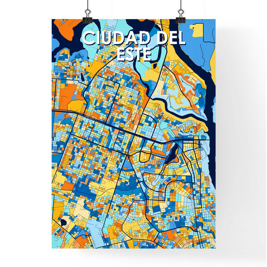 CIUDAD DEL ESTE PARAGUAY Vibrant Colorful Art Map Poster Blue Orange