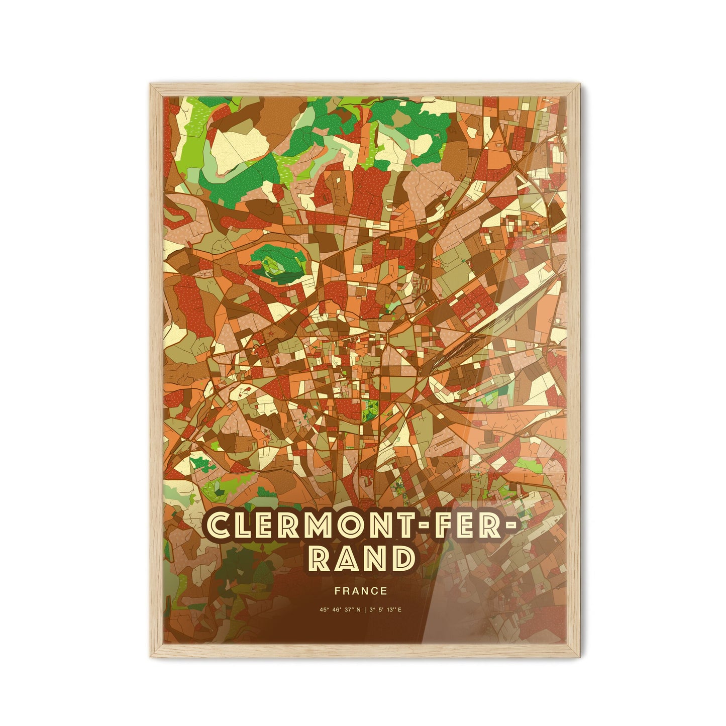 Colorful Clermont-Ferrand France Fine Art Map Farmhouse