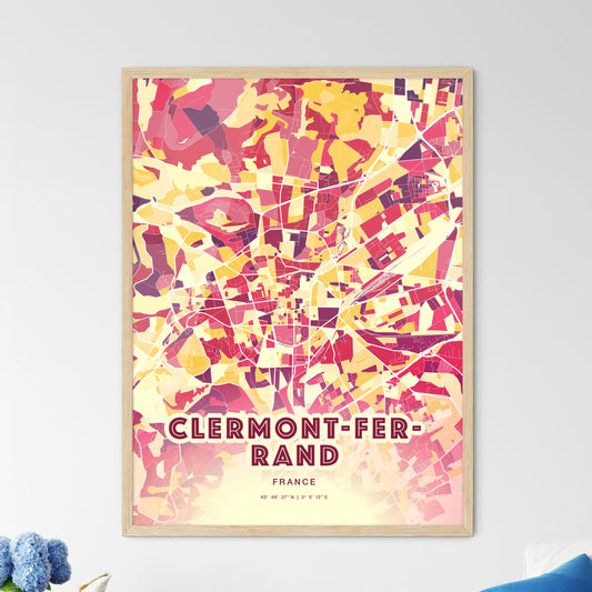 Colorful Clermont-Ferrand France Fine Art Map Hot Red