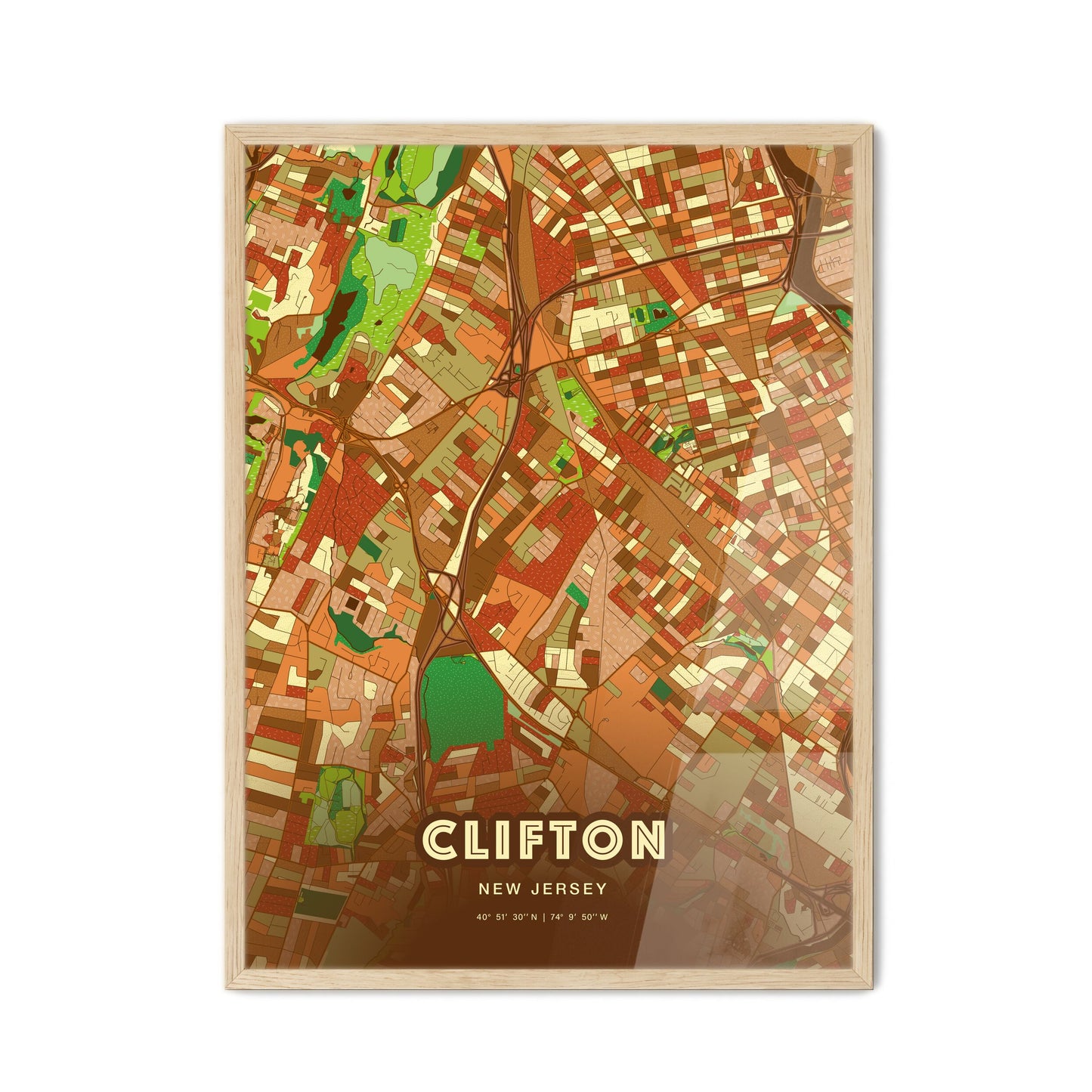 Colorful Clifton New Jersey Fine Art Map Farmhouse