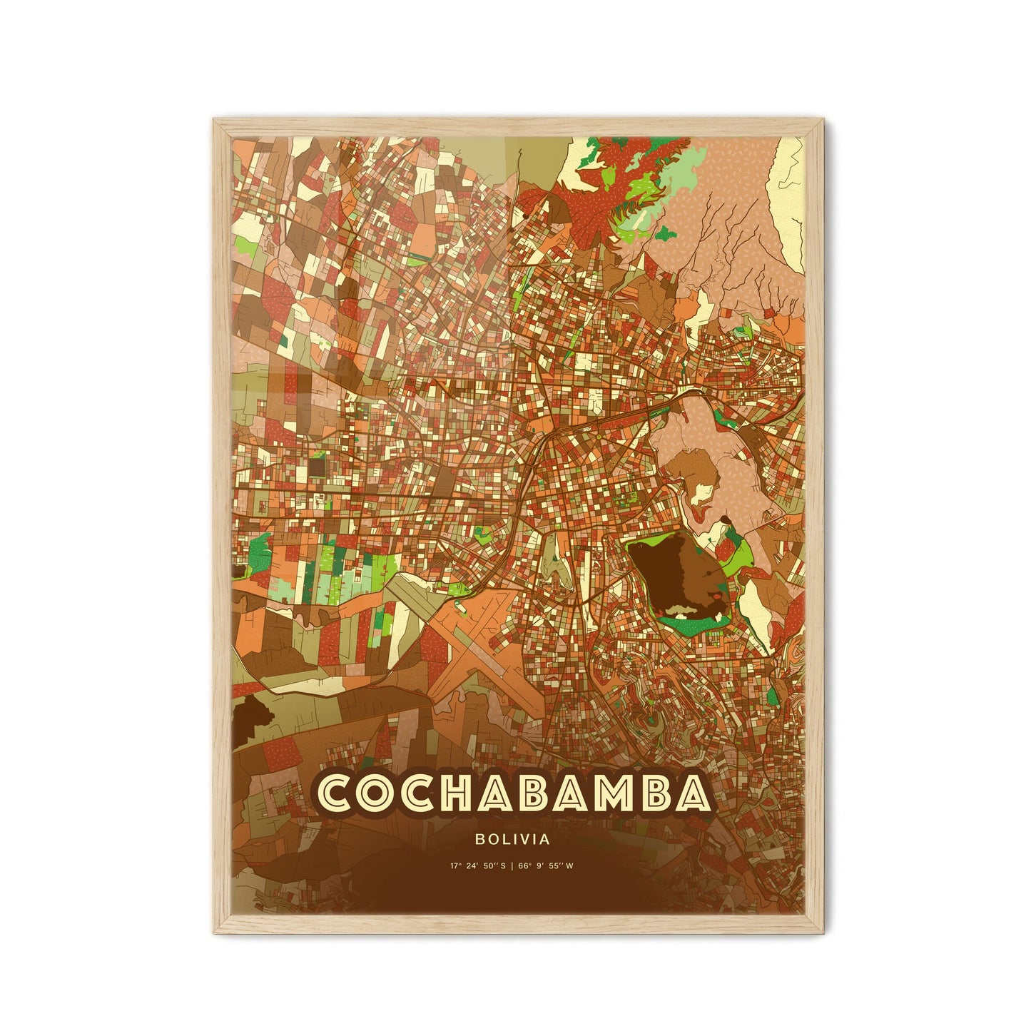 Colorful Cochabamba Bolivia Fine Art Map Farmhouse