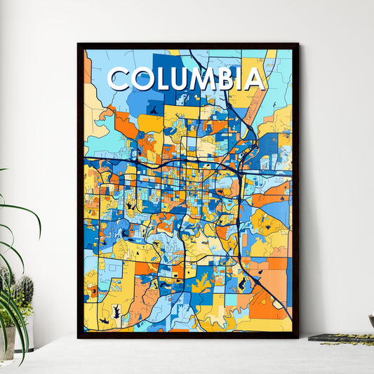 COLUMBIA MISSOURI Vibrant Colorful Art Map Poster Blue Orange