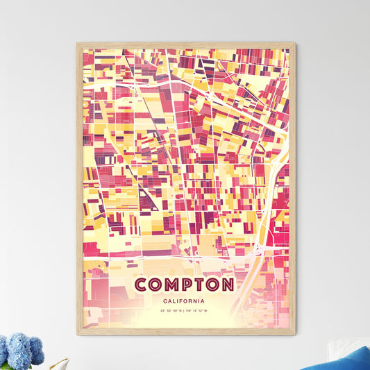Colorful Compton California Fine Art Map Hot Red