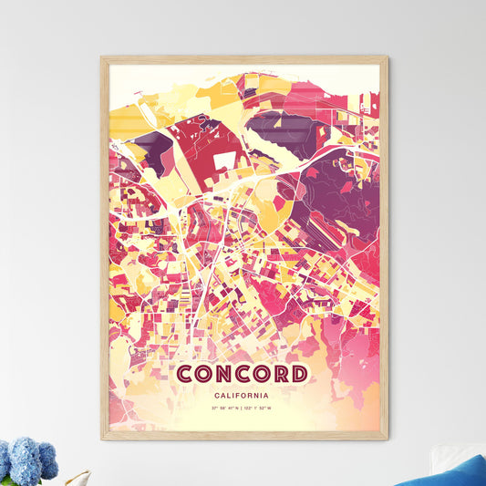 Colorful Concord California Fine Art Map Hot Red